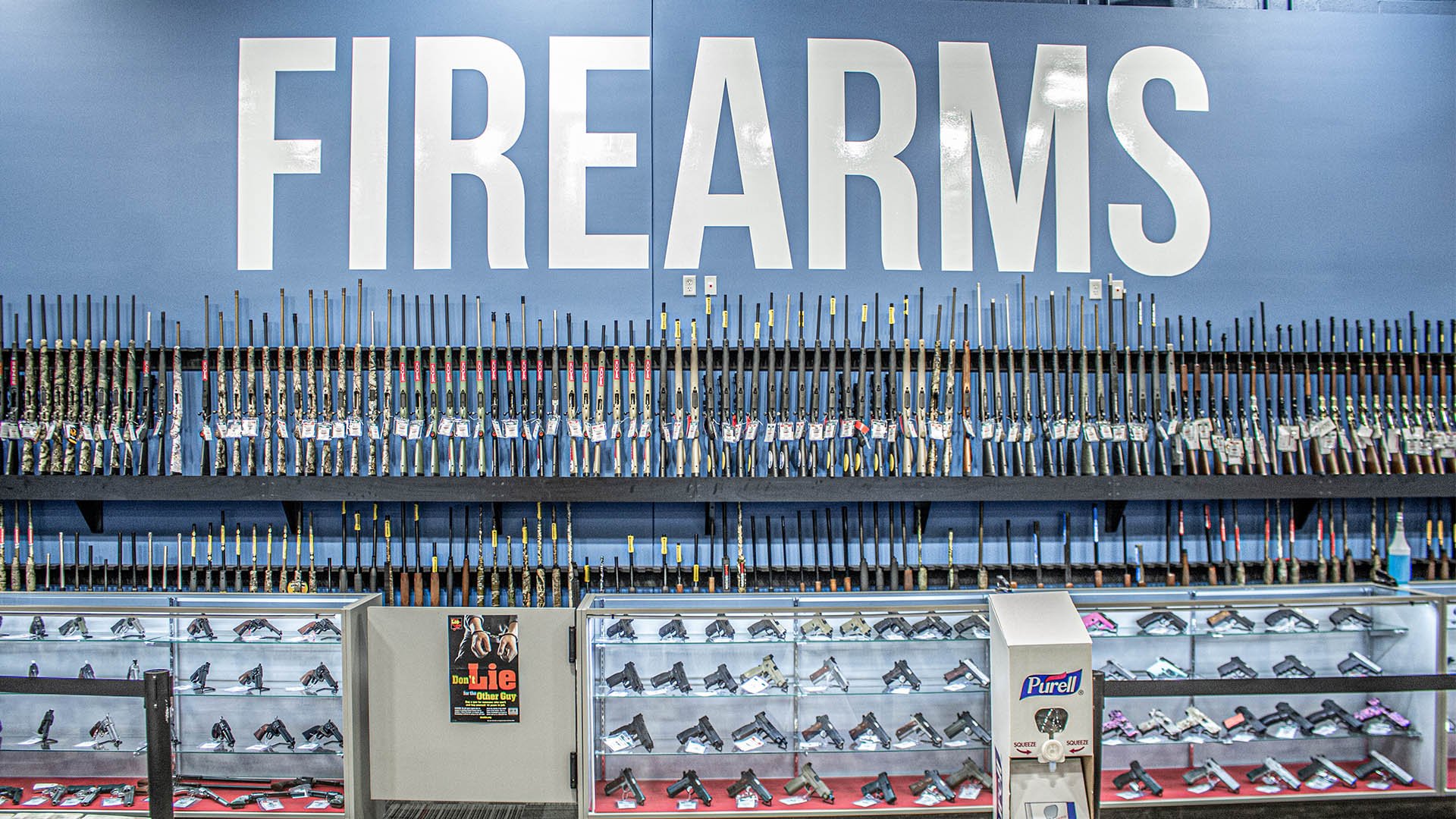 guns inside display cases at Vance Outdoors