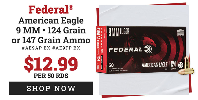 AE9AP BX AE9FP BX - Federal 9mm 147 gr FMJ Flat Point American Eagle 50/Box